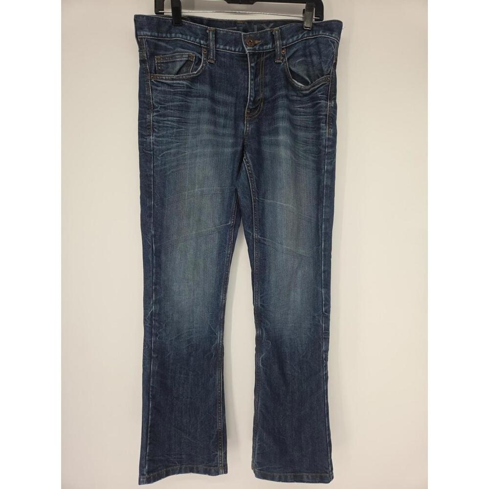 Vintage Helix Jeans Mens 32x30 Slim Boot Cut Blue Denim Embellished Pocket Faded